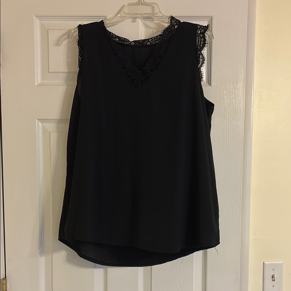 Elegant Black Lace Trim Sleeveless Top